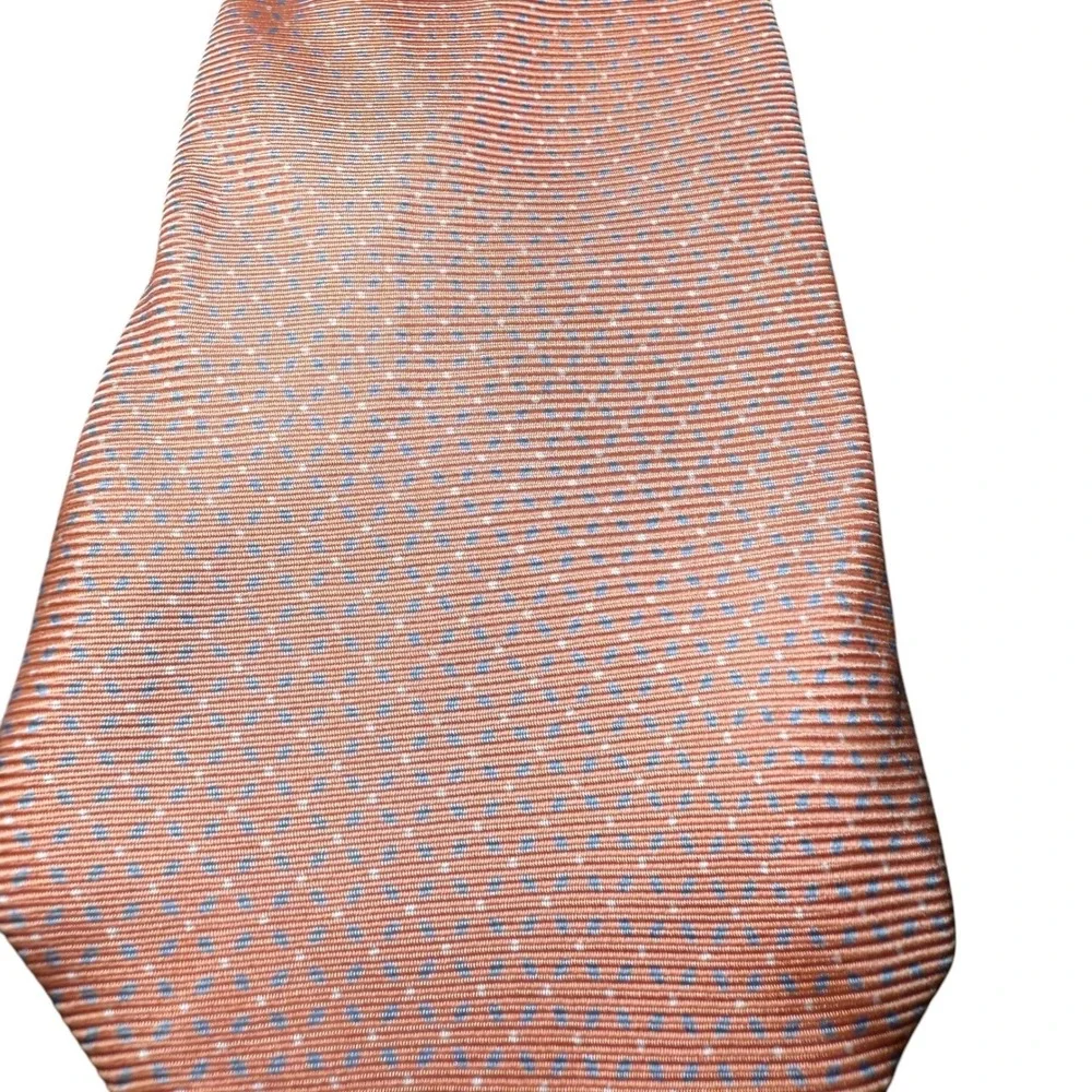 Hartwood‎ Paris Men's Necktie Peach with Blue & White Polka Dot Pattern